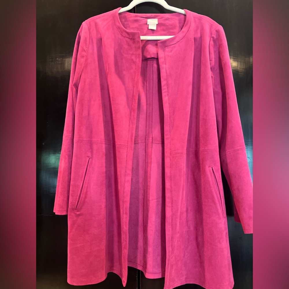 Chico’s Women's Faux Suede Open Front Jacket - Magenta Pink